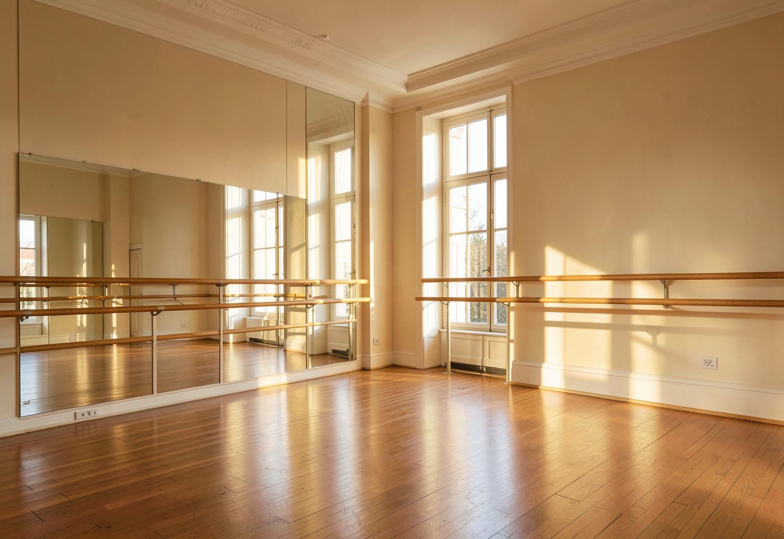 Sala di Alice Scuola di Danza con sbarre, specchi e luce naturale